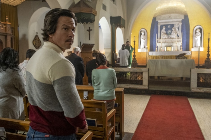 Father Stu starring Mark Wahlberg in church