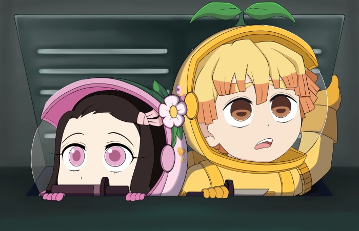 Nezuko and Zenitsu from Demon Slayer in Among Us outfits