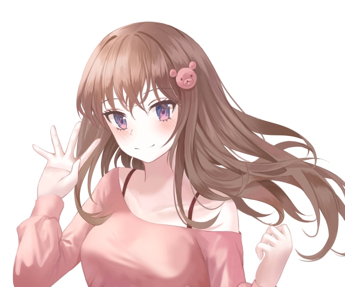 Anime girl with brown hair and pink shirt