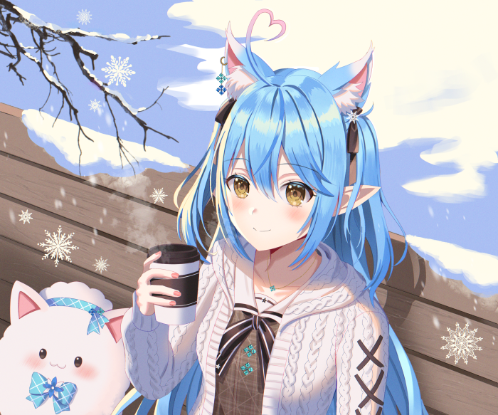 Yukihana Lamy from Hololive holding a coffee cup