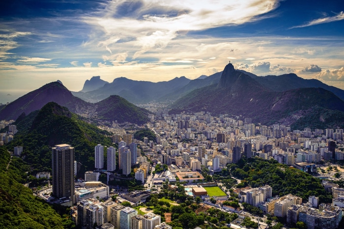 Aerial view of Rio de Janeiro, Brazil with Christ the Redeemer statue