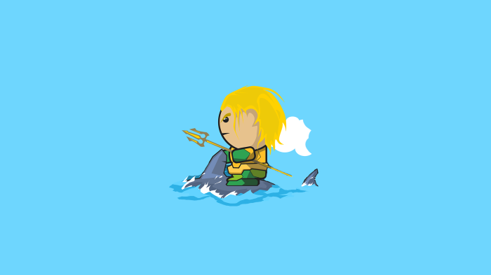 Aquaman on a shark with a trident