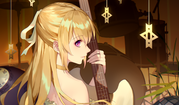Chisato Shirasagi from BanG Dream! with a guitar