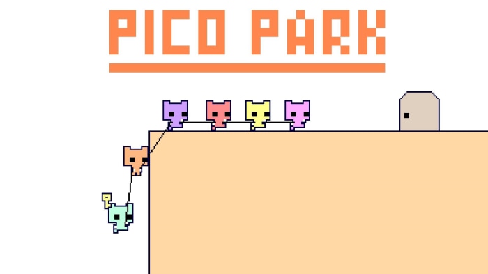 PICO PARK characters on a ledge
