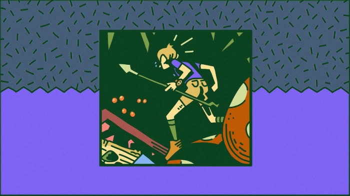 Character with spear in a stylized environment