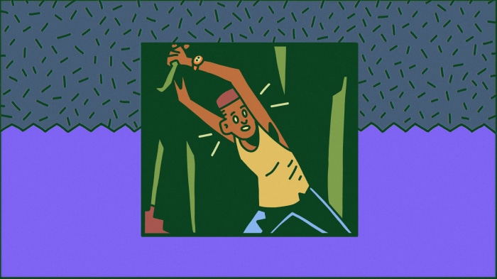 Man stretching in a green abstract environment