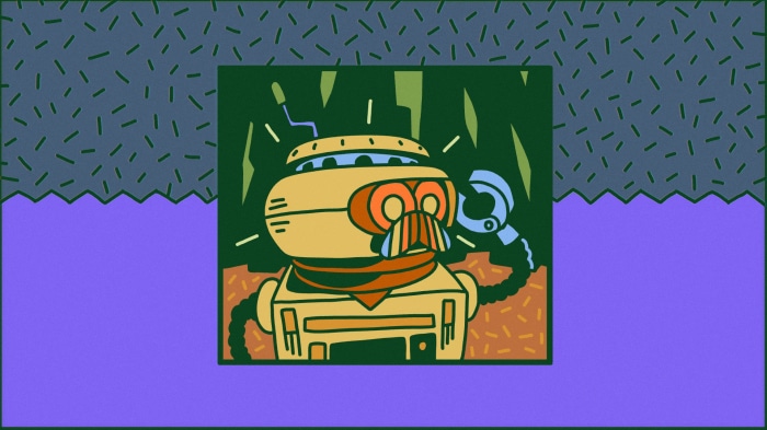 Robot with wrench in a forest