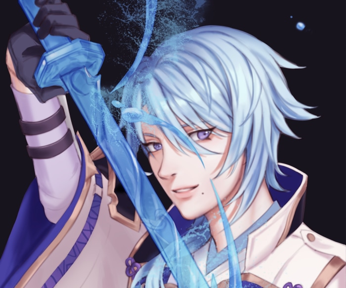 Kamisato Ayato from Genshin Impact with a sword