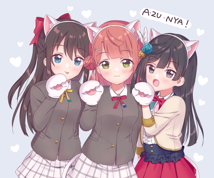 Ayumu Uehara, Setsuna Yuki, and Shizuku Osaka from Love Live! Nijigasaki High School Idol Club