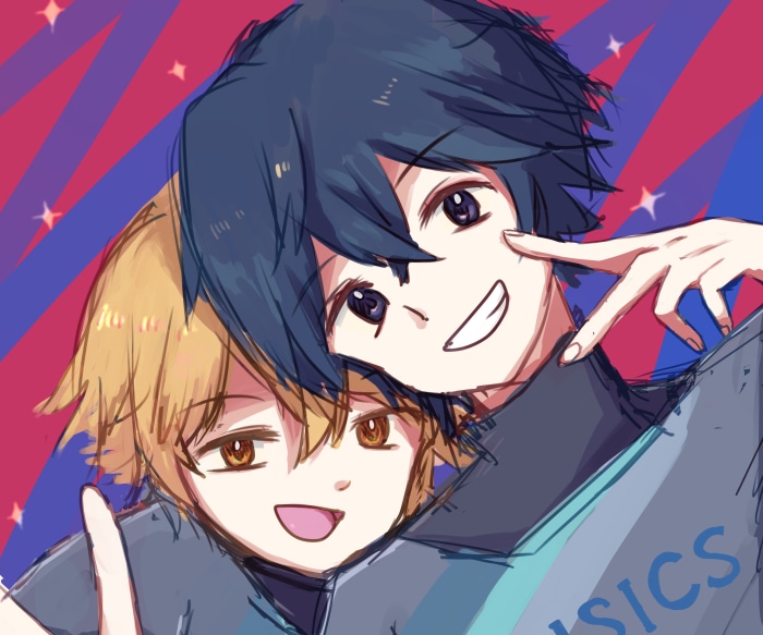 Two anime boys with blue and blonde hair