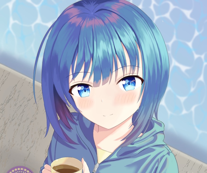 Hiyori Minagi with a cup of coffee