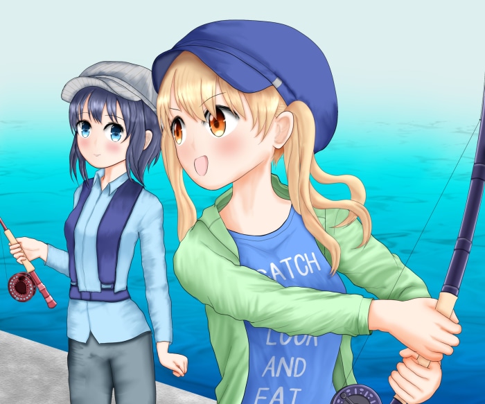 Koharu Minagi and Hiyori Minagi fishing