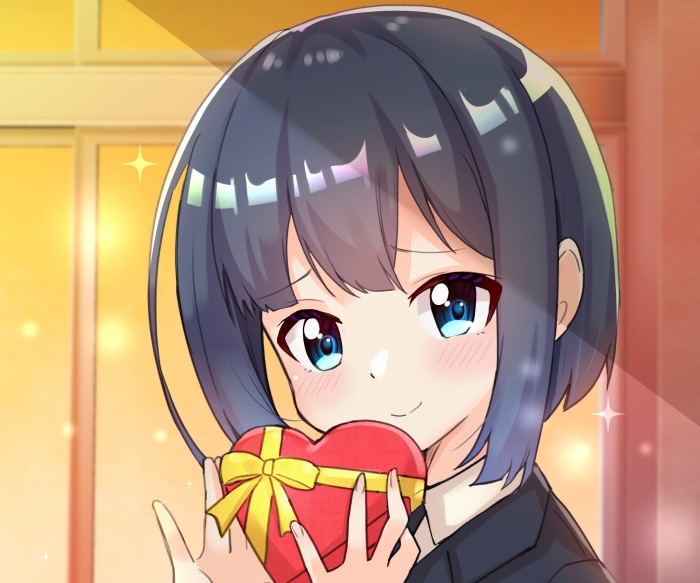 Hiyori Minagi holding a heart-shaped chocolate box