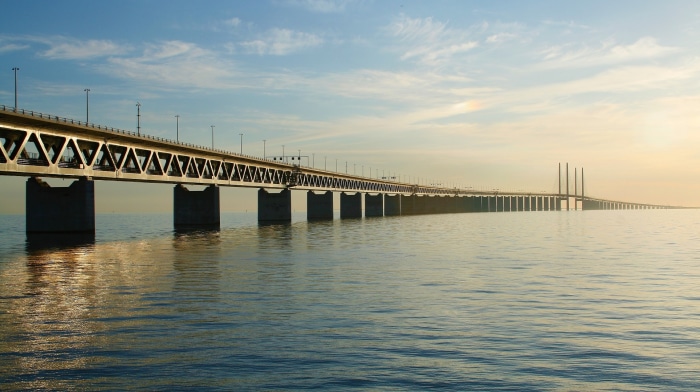 Oresund Bridge connecting Denmark and Sweden over the sea