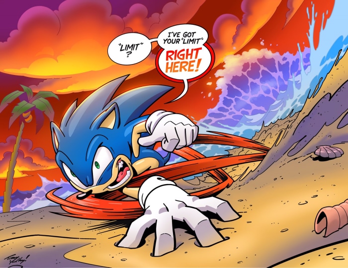 Sonic the Hedgehog running on a beach