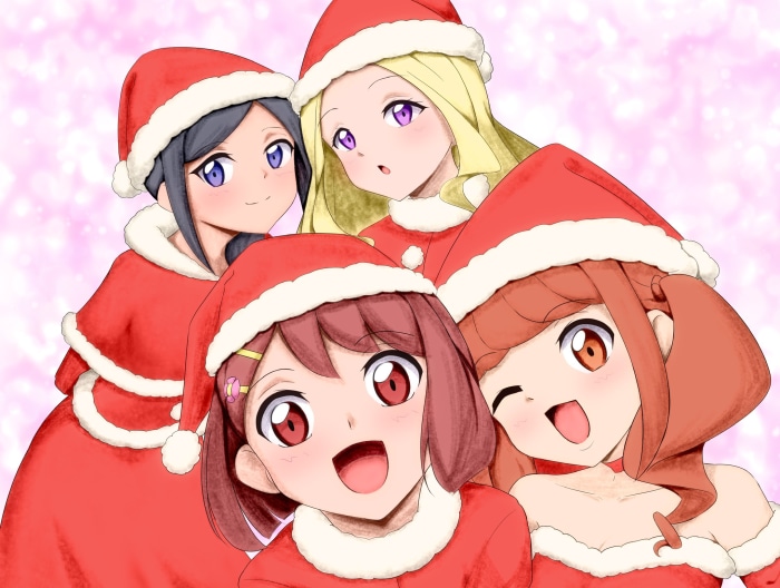 Healin Good PreCure characters in Santa outfits