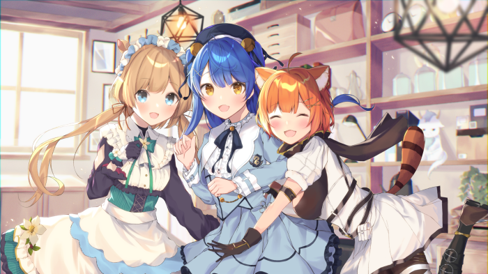 Eli Conifer, Amamiya Kokoro, and Ratna Petit from Nijisanji