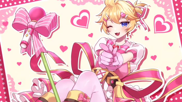 Len Kagamine from Vocaloid holding a pink wand