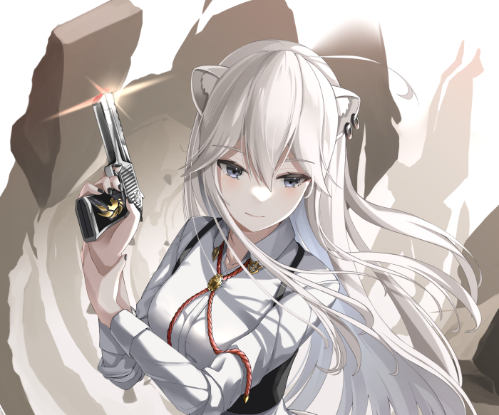 Shishiro Botan from Hololive holding a pistol