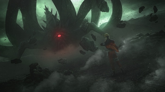 Naruto Uzumaki fighting a giant monster