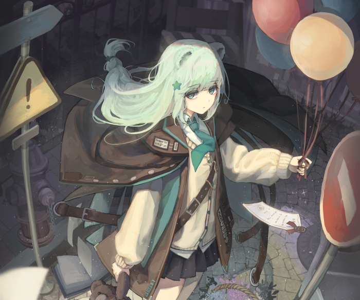 Istina from Arknights holding balloons