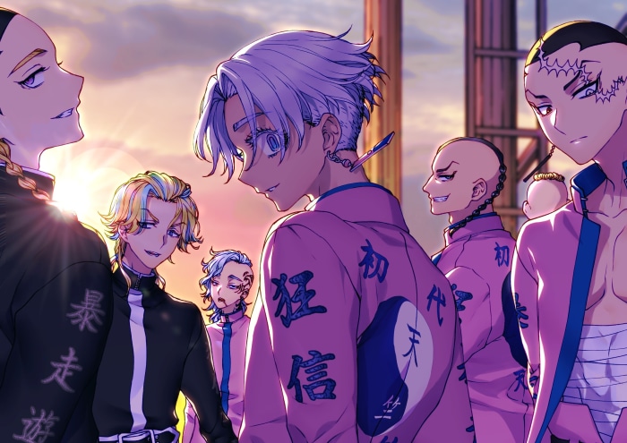 Tokyo Revengers characters in pink jackets