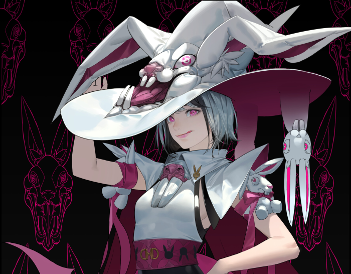 Anime girl with bunny witch hat and outfit