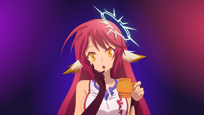 Jibril from No Game No Life holding a mug