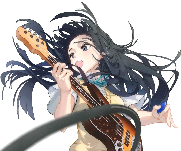 Mio Akiyama from K-ON! playing a bass guitar