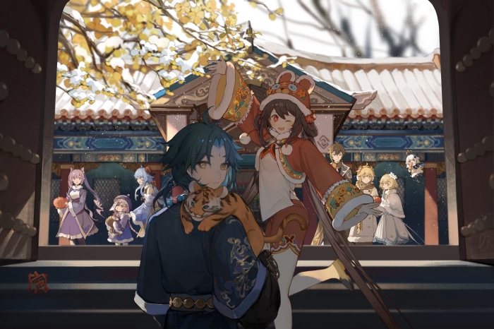 Genshin Impact Characters in Traditional Chinese Attire with Tiger