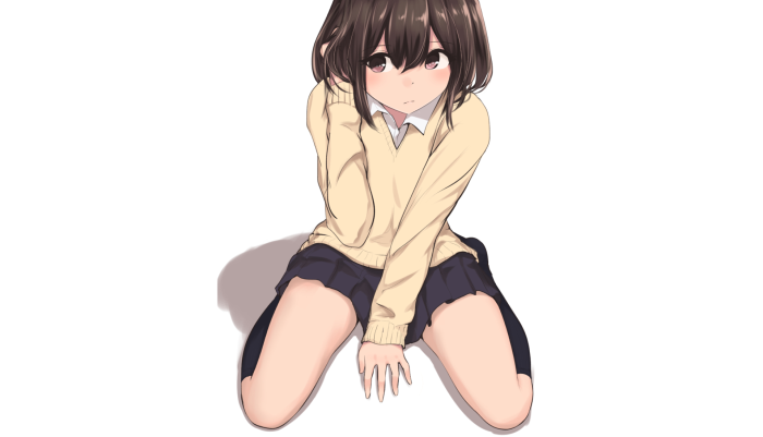Anime girl in school uniform kneeling