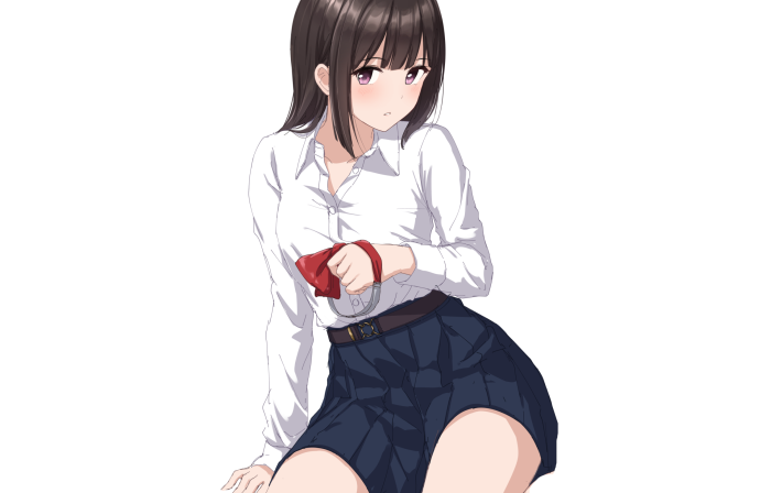 Girl in white shirt and blue skirt
