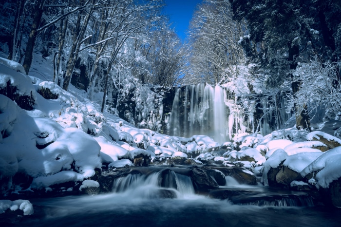 Waterfall in Japan during winter