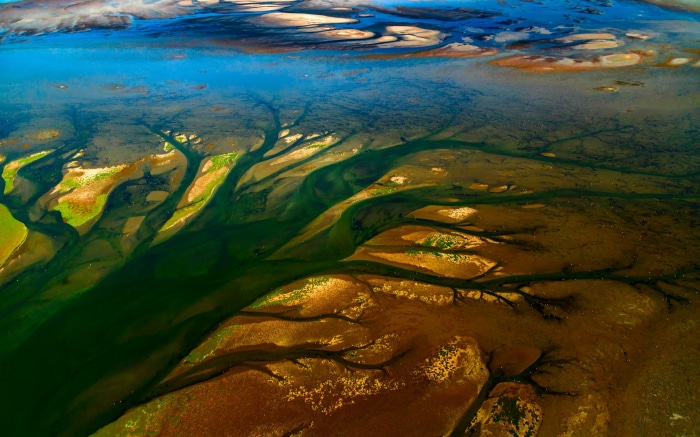 Aerial view of river delta in Namibia