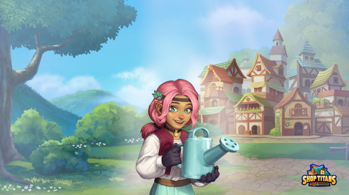 Girl with watering can in Shop Titans