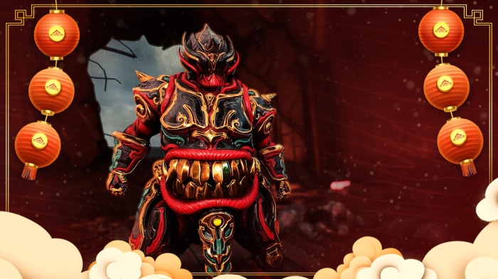 Warframe character with Chinese New Year decorations