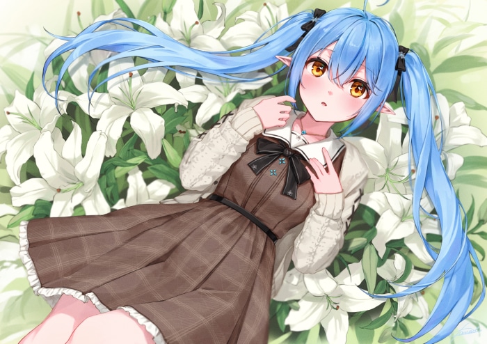 Yukihana Lamy from Hololive lying in lilies