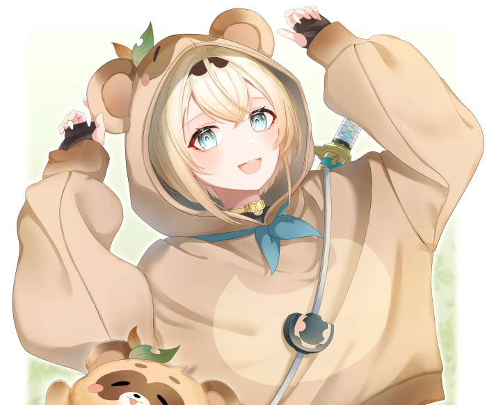 Kazama Iroha from Hololive wearing a bear hoodie