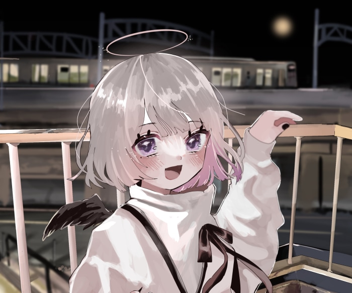 Anime girl with wings and halo at night