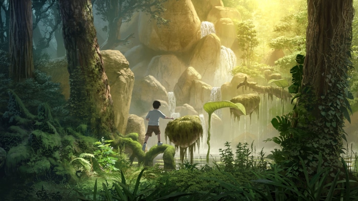 Fantasy Child in a Lush Forest with Waterfalls 4K