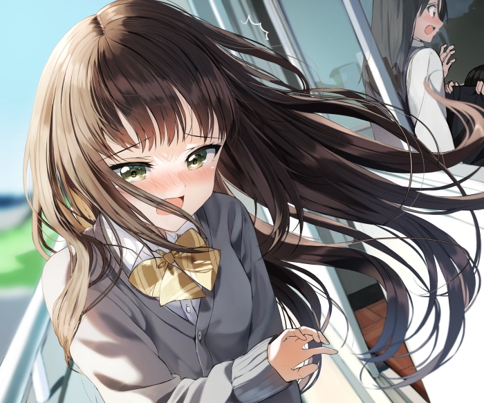 Girl with brown hair wearing school uniform