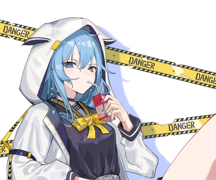Hoshimachi Suisei from Hololive drinking juice