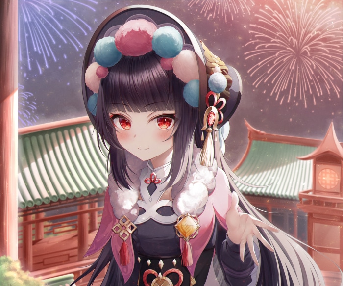 Yun Jin from Genshin Impact with Fireworks