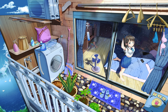 Girl in School Uniform on Balcony