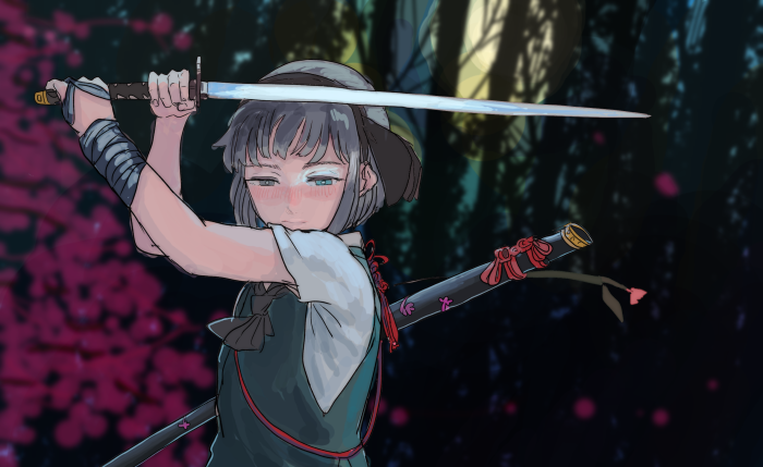 Youmu Konpaku from Touhou holding a sword