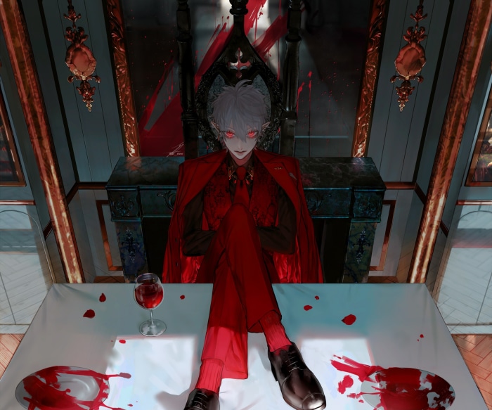 Kuzuha from Nijisanji sitting on a throne
