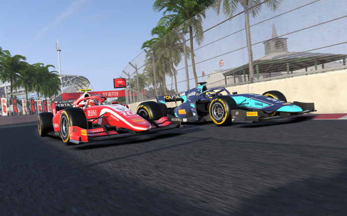 Sean Gelael and Sette Câmara racing Formula 2 cars at Hanoi Circuit
