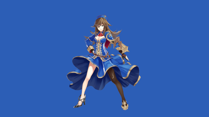 Girl in blue dress with brown hair