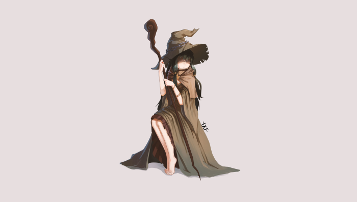 Girl with a staff and witch hat