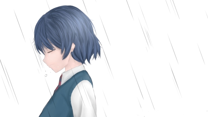 Rui Tachibana from Domestic Girlfriend crying in the rain 4K